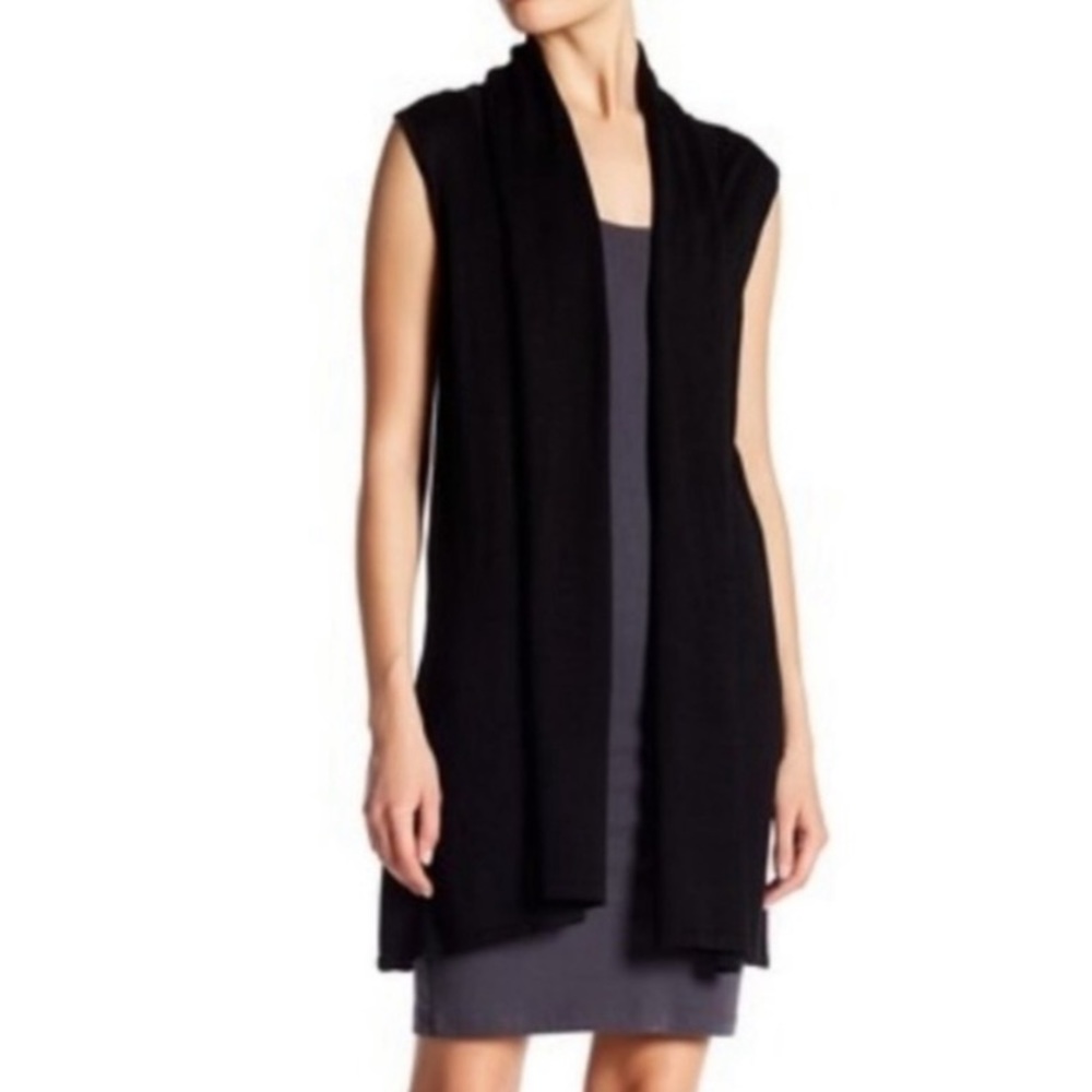 JOSEPH A. Sleeveless Black & Gray Duster Cardigan Size Small